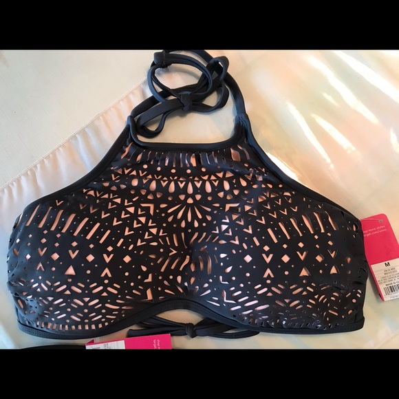 Xhilaration Grey w Pink Lining Laser Cut Swimsuit - Picture 3 of 9